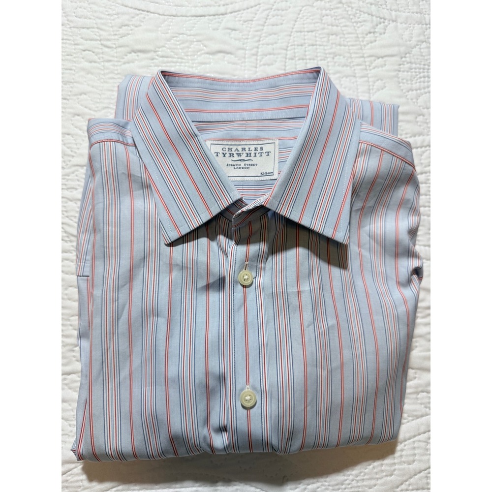 Charles Tyrwhitt Dress Shirt 16.5/33 Mens Blue Red Striped Cotton Formal‎ Career